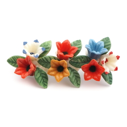 Vintage Art Deco celluloid plastic hand painted flowers leaves pin brooch