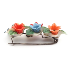 Vintage 1930's celluloid plastic hand painted flowers leaves pin brooch