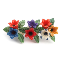 Vintage Czech 1930's celluloid plastic painted flowers leaves pin brooch