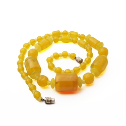 Vintage Czech necklace yellow opaline marble glass beads