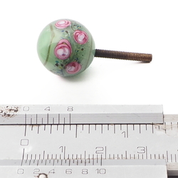 Antique Czech pink floral green satin lampwork glass ball chandelier jewelry finial bead