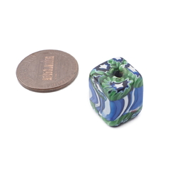 Antique Venetian Murano blue green millefiori mosaic rectangle glass bead 15mm