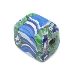 Antique Venetian Murano blue green millefiori mosaic rectangle glass bead 15mm