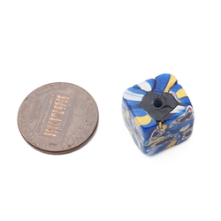 Antique Venetian Murano blue millefiori mosaic cube glass bead 13mm