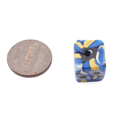 Antique Venetian Murano blue millefiori mosaic cube glass bead 13mm