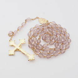 Czech 5 decade pink glass bead Catholic rosary crucifix pendant