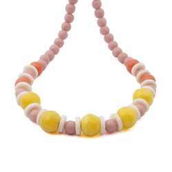 Vintage Czech necklace white pink juice yellow round rondelle trade glass beads