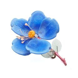 Vintage Czech blue lampwork glass bead flower pin brooch
