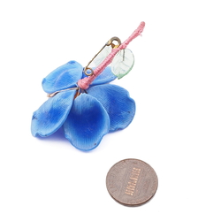 Vintage Czech blue lampwork glass bead flower pin brooch