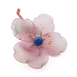 Vintage Czech pink blue lampwork glass bead flower pin brooch