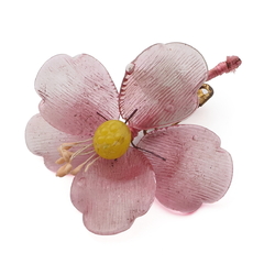 Vintage Czech pink yellow lampwork glass bead flower pin brooch