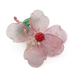 Vintage Czech pink red lampwork glass bead flower pin brooch