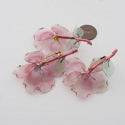 Lot (3) vintage Czech pink lampwork glass bead flower pin brooches