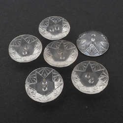 Lot (6) vintage Deco Czech intaglio star clear glass buttons 18mm