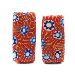Lot (2) antique Venetian Murano orange yellow millefiori mosaic rectangle glass beads