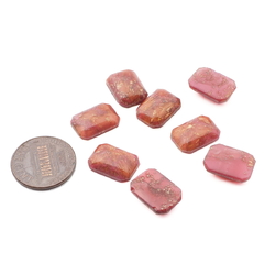 Lot (8) Czech vintage aventurine pink satin marble octagon glass cabochons 14x10mm