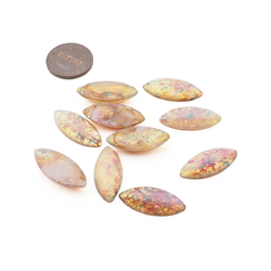 Lot (9) Czech vintage foil marble fire opal oval Harlequin glass cabochons 23x10mm