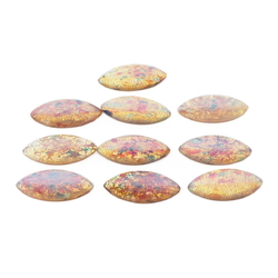 Lot (9) Czech vintage foil marble fire opal oval Harlequin glass cabochons 23x10mm