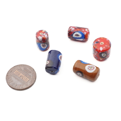 Lot (5) Vintage Czech millefiori marble bugle cylinder lampwork glass beads