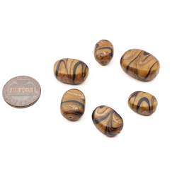 Lot (6) Czech aventurine gold black caramel satin swirl lampwork glass beads 