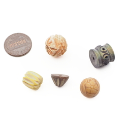 Lot (5) Antique 1900's galalith plastic geometric carved beads 