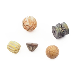 Lot (5) Antique 1900's galalith plastic geometric carved beads 