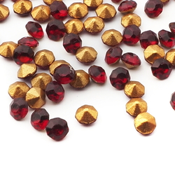 Lot (130) Czech vintage foiled round faceted ruby red glass rhinestones 3mm