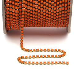 Preciosa SS12, 1 meter Orange glow fluorescent UV pearl cup chain raw brass jewelry resin art