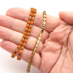 Preciosa SS12, 1 meter Orange glow fluorescent UV pearl cup chain raw brass jewelry resin art