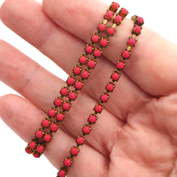 Pink UV glow fluorescent pearl cup chain raw brass jewelry Preciosa SS12, 1 meter