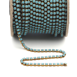Blue aqua opaline ex brill. Chaton Rhinestone cup chain srae brass jewelry Preciosa ss18, 1 meter