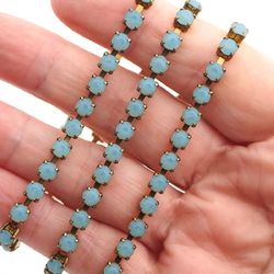 Blue aqua opaline ex brill. Chaton Rhinestone cup chain srae brass jewelry Preciosa ss18, 1 meter