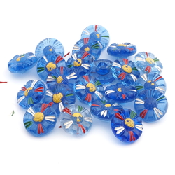 Lot (21) vintage 30's Czech blue daisy flower glass buttons 18mm