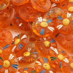 Lot (80) vintage 30's Czech orange daisy flower glass buttons 18mm