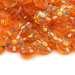 Lot (80) vintage 30's Czech orange daisy flower glass buttons 18mm