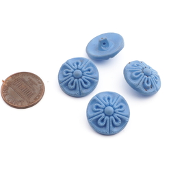 Lot (4) vintage Deco Czech imitation fabric floral blue galalith buttons 18mm