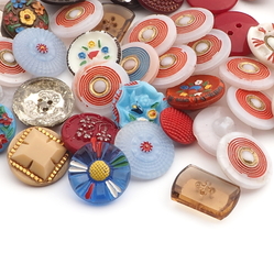 Lot (48) vintage Czech assorted geometric floral glass buttons 