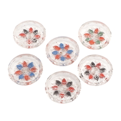 Lot (6) vintage Deco Czech intaglio painted crystal clear flower glass buttons 22mm