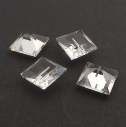 Lot (4) vintage Deco Czech square faceted crystal clear glass buttons 18mm