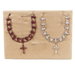 Sample card Czech vintage rhinestone Necklaces Cross chokers Ruby Crystal glass