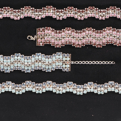 Sample card two sets Czech vintage crystal glass rhinestone Chokers Bracelets pink blue