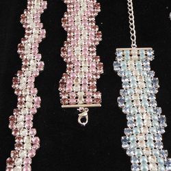 Sample card two sets Czech vintage crystal glass rhinestone Chokers Bracelets pink blue