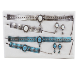 Sample card Two sets Czech vintage crystal glass rhinestone Chokers Bracelets Earrings Opaline White Marble Blue