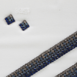 Sample card Czech vintage Blue glass rhinestone Jewelry Set Link Choker Bracelet earrings 