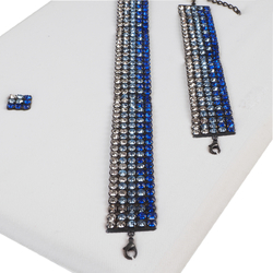 Sample card Czech vintage Blue glass rhinestone Jewelry Set Link Choker Bracelet earrings 