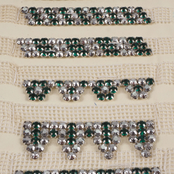 Vintage Czech rhinestone strass lace set glass trims dress millinery dolls sample card green silver
