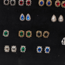 Sample card 46 pairs vintage Czech glass rhinestone earrings