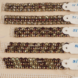 Vintage Czech rhinestone strass lace set glass trims dress millinery dolls sample card 14 k gold ruby