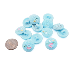 Lot 6 Czech Vintage Deco hand painted geometric blue glass buttons 18mm 