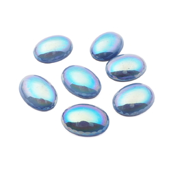 Lot (7) Czech vintage blue vitrail lustre oval glass cabochons 25x18mm